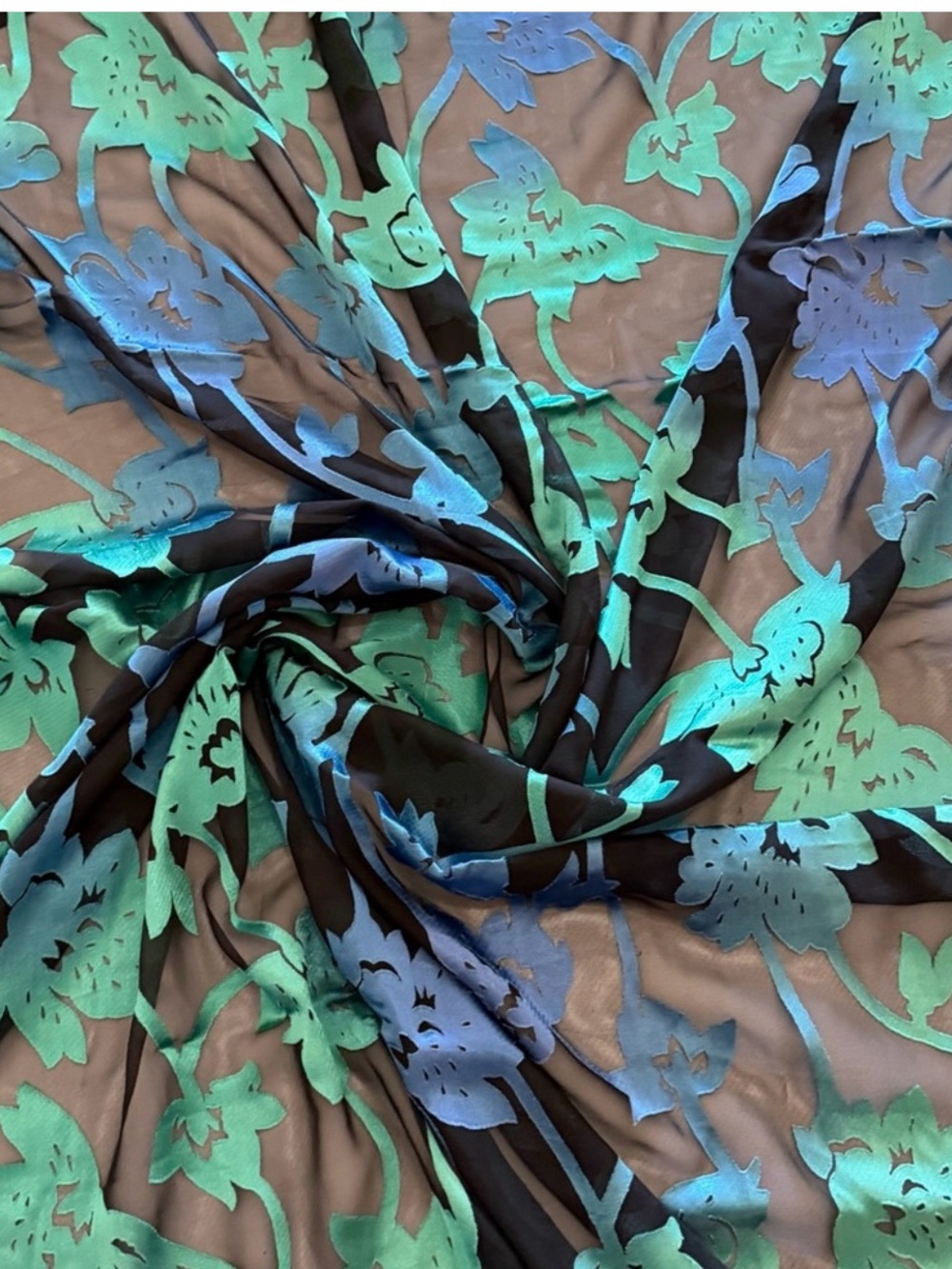 Floral Burnout Chiffon Sheer Fabric in Teal and Blue
